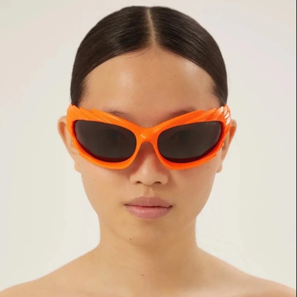 NEW BALENCIAGA OVAL SUNGLASSES BALENCIAGA BB0255S 005 ORANGE GREY EYEWEAR - Picture 1 of 7